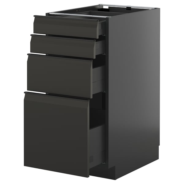 METOD / KNIVSHULT base cab 4 frnts/4 drawers, black-grey/Upplöv matt anthracite, 40x60 cm