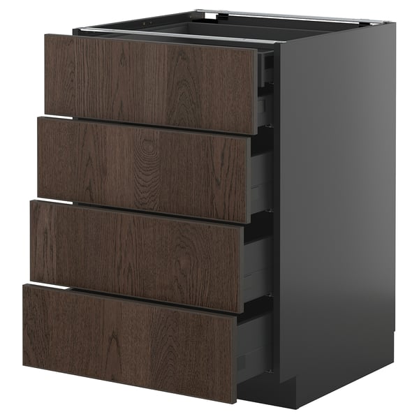METOD / KNIVSHULT base cb 4 frnts/2 low/3 md drwrs, black-grey/Sinarp brown, 60x60 cm
