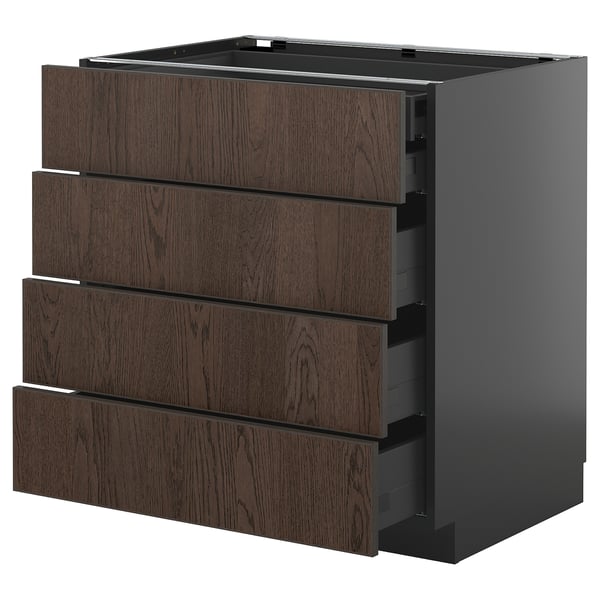 METOD / KNIVSHULT base cb 4 frnts/2 low/3 md drwrs, black-grey/Sinarp brown, 80x60 cm