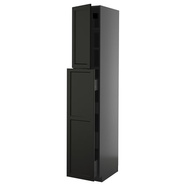 METOD / KNIVSHULT hc w p-o func 4drw/1dr/2shlv, black-grey/Lerhyttan black stained, 40x60x220 cm