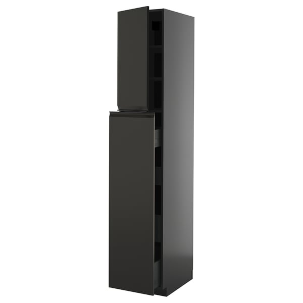 METOD / KNIVSHULT hc w p-o func 4drw/1dr/2shlv, black-grey/Upplöv matt anthracite, 40x60x220 cm