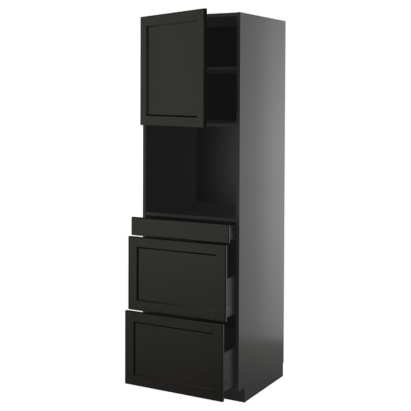 METOD / KNIVSHULT hi cab f micro combi w door/3 drwrs, black-grey/Lerhyttan black stained, 60x60x200 cm