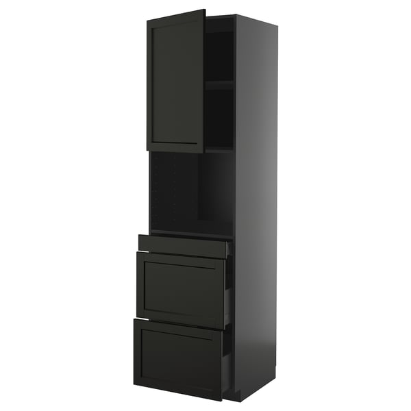 METOD / KNIVSHULT hi cab f micro combi w door/3 drwrs, black-grey/Lerhyttan black stained, 60x60x220 cm