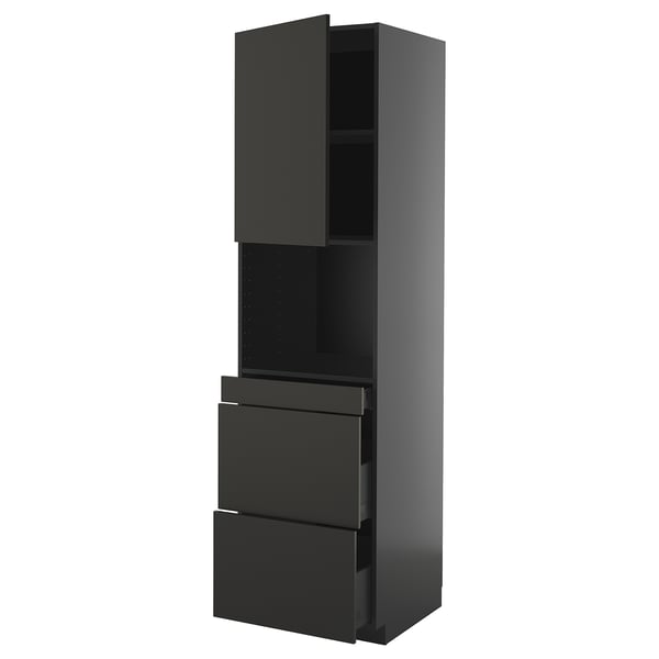 METOD / KNIVSHULT hi cab f micro combi w door/3 drwrs, black-grey/Nickebo matt anthracite, 60x60x220 cm
