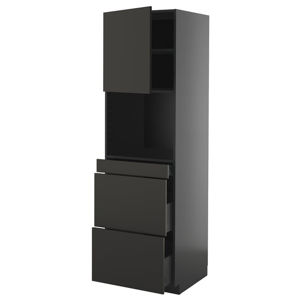 METOD / KNIVSHULT hi cab f micro combi w door/3 drwrs, black-grey/Nickebo matt anthracite, 60x60x200 cm