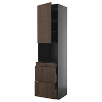 METOD / KNIVSHULT hi cab f micro combi w door/3 drwrs, black-grey/Sinarp brown, 60x60x240 cm