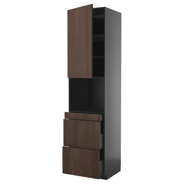 METOD / KNIVSHULT hi cab f micro combi w door/3 drwrs, black-grey/Sinarp brown, 60x60x240 cm