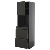 METOD / KNIVSHULT hi cab f micro combi w door/3 drwrs, black-grey/Upplöv matt anthracite, 60x60x200 cm