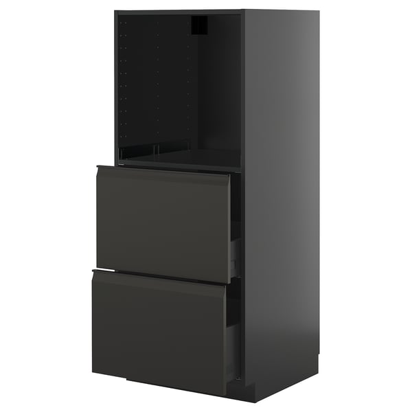 METOD / KNIVSHULT high cabinet w 2 drawers for oven, black-grey/Upplöv matt anthracite, 60x60x140 cm