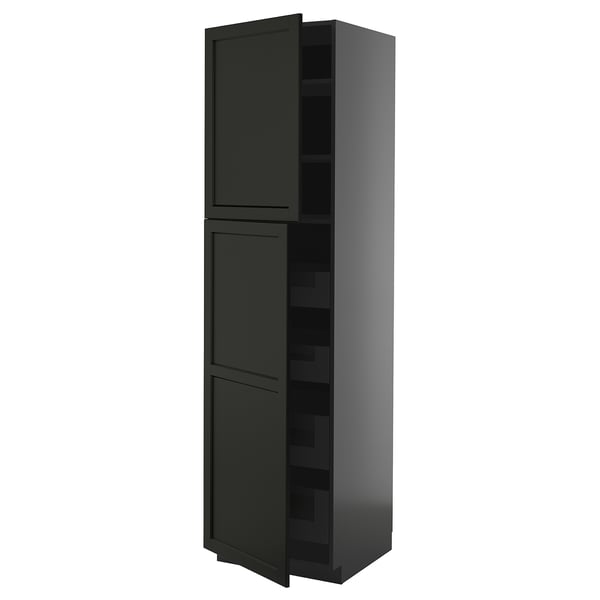 METOD / KNIVSHULT hi cab w 2 doors/4 drawers, black-grey/Lerhyttan black stained, 60x60x220 cm
