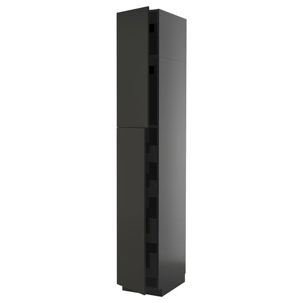 METOD / KNIVSHULT hi cab w 2 doors/4 drawers, black-grey/Nickebo matt anthracite, 40x60x240 cm