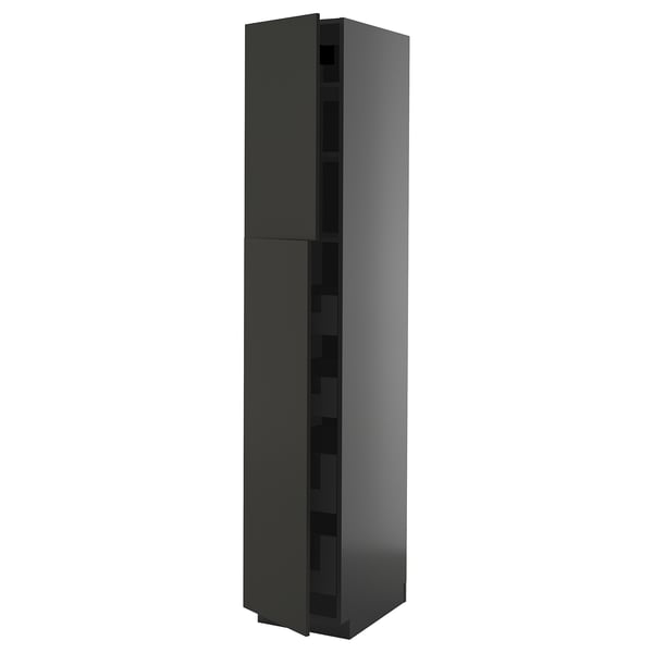 METOD / KNIVSHULT hi cab w 2 doors/4 drawers, black-grey/Nickebo matt anthracite, 40x60x220 cm