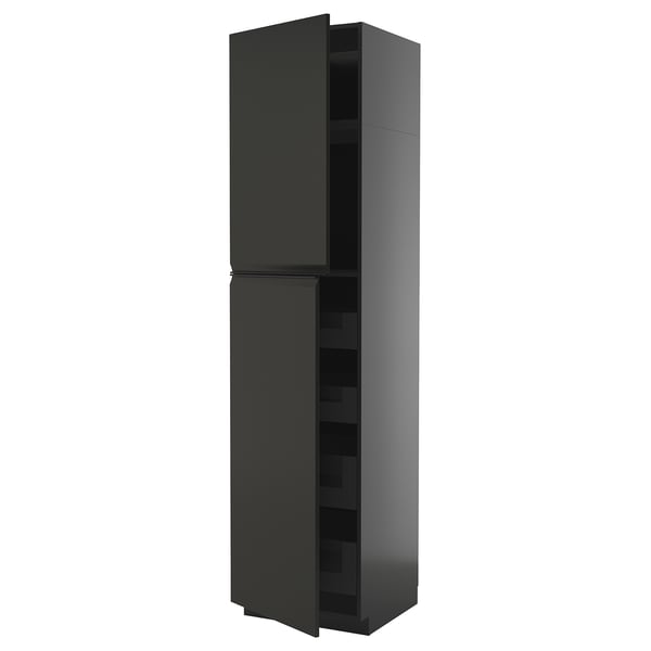 METOD / KNIVSHULT hi cab w 2 doors/4 drawers, black-grey/Upplöv matt anthracite, 60x60x240 cm