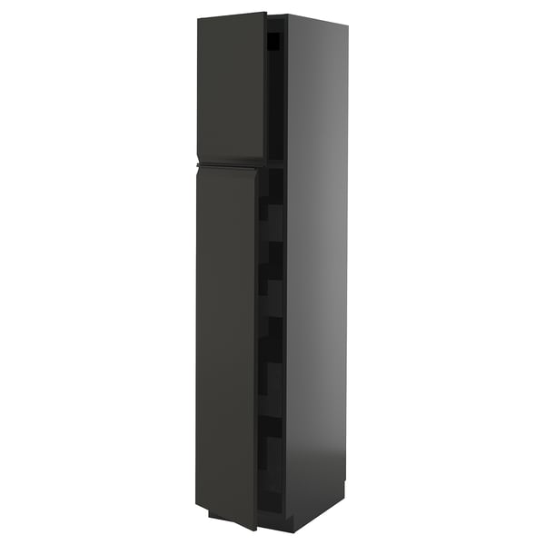METOD / KNIVSHULT hi cab w 2 doors/4 drawers, black-grey/Upplöv matt anthracite, 40x60x200 cm