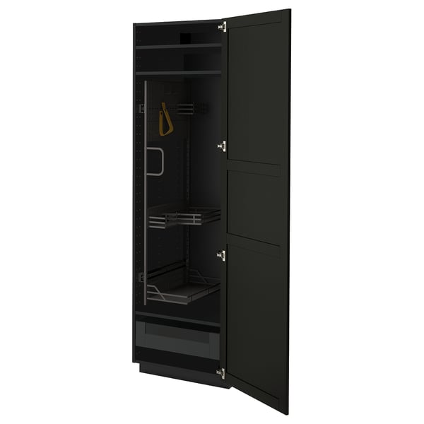 METOD / KNIVSHULT high cabinet with cleaning interior, black-grey/Lerhyttan black stained, 60x60x200 cm