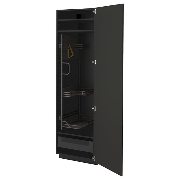 METOD / KNIVSHULT high cabinet with cleaning interior, black-grey/Nickebo matt anthracite, 60x60x200 cm