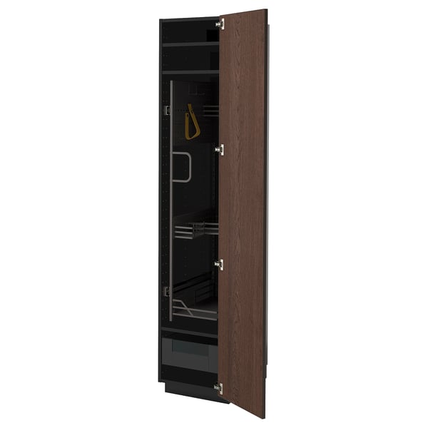 METOD / KNIVSHULT high cabinet with cleaning interior, black-grey/Sinarp brown, 40x60x200 cm