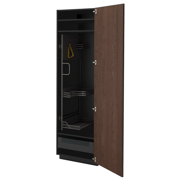 METOD / KNIVSHULT high cabinet with cleaning interior, black-grey/Sinarp brown, 60x60x200 cm