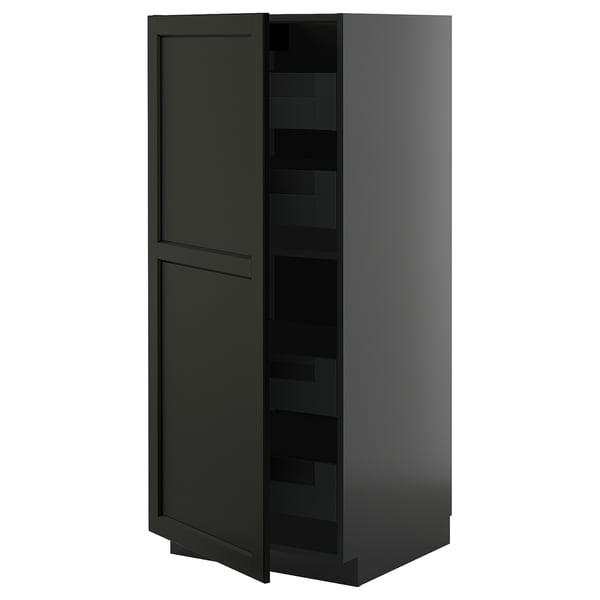 METOD / KNIVSHULT high cabinet with drawers, black-grey/Lerhyttan black stained, 60x60x140 cm