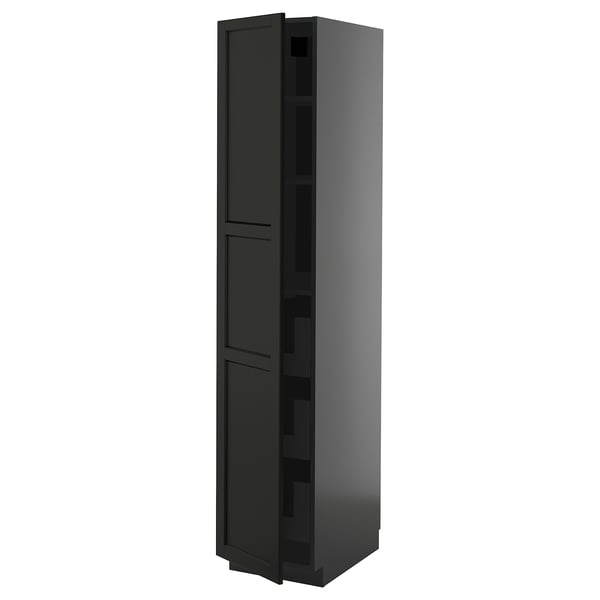 METOD / KNIVSHULT high cabinet with drawers, black-grey/Lerhyttan black stained, 40x60x200 cm