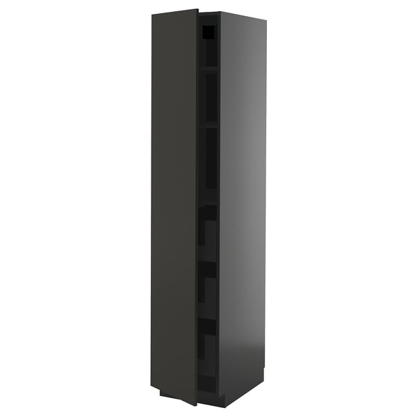 METOD / KNIVSHULT high cabinet with drawers, black-grey/Nickebo matt anthracite, 40x60x200 cm