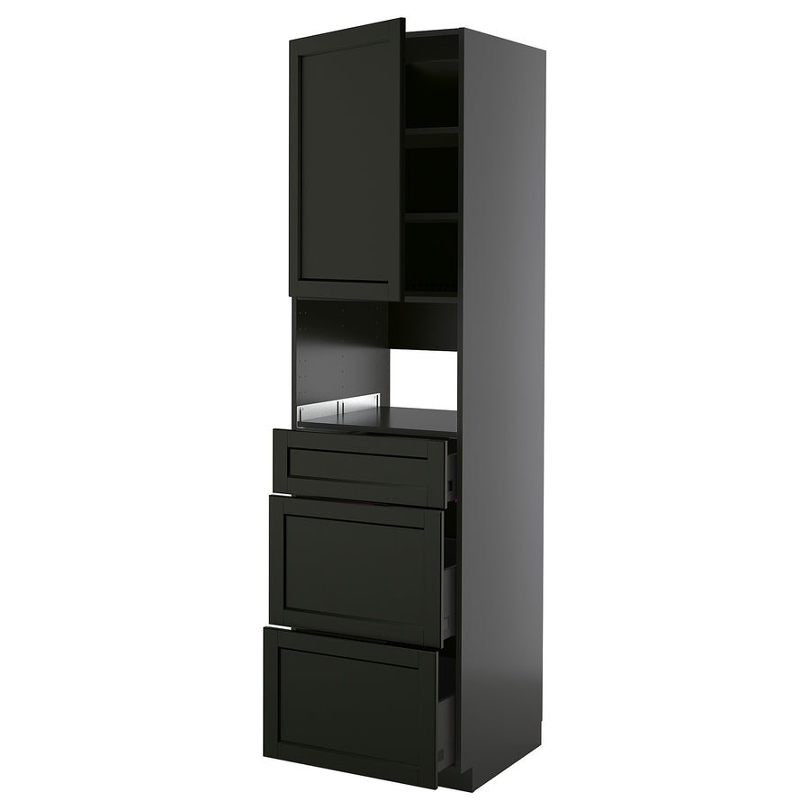 METOD / KNIVSHULT high cabinet f built-in appliances, black-grey/Lerhyttan black stained, 60x60x220 cm