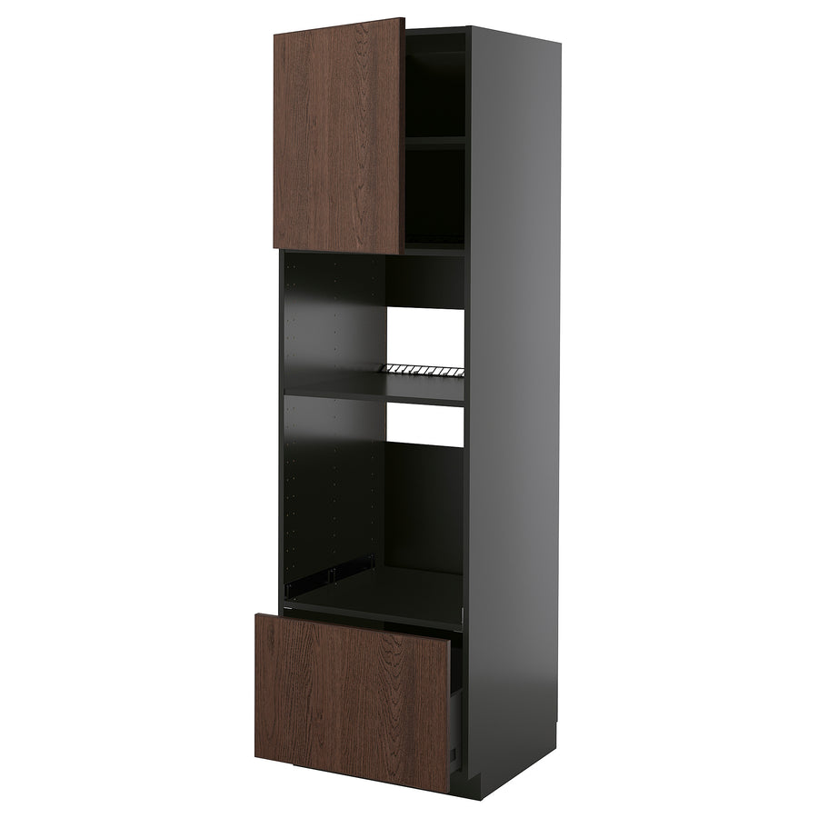 METOD / KNIVSHULT high cabinet f built-in appliances, black-grey/Sinarp brown, 60x60x200 cm