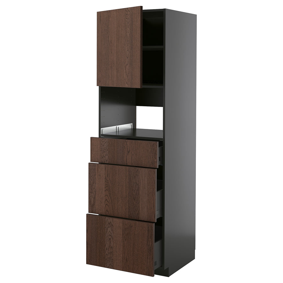 METOD / KNIVSHULT high cabinet f built-in appliances, black-grey/Sinarp brown, 60x60x200 cm