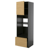 METOD / KNIVSHULT high cabinet f built-in appliances, black-grey/Voxtorp oak effect, 60x60x200 cm