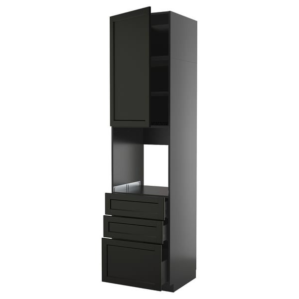 METOD / KNIVSHULT high cab f oven w door/3 drawers, black-grey/Lerhyttan black stained, 60x60x240 cm