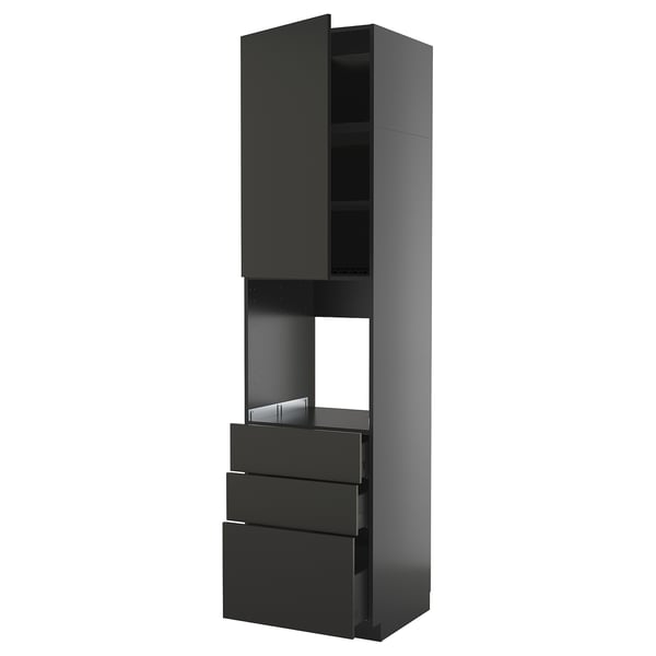 METOD / KNIVSHULT high cab f oven w door/3 drawers, black-grey/Nickebo matt anthracite, 60x60x240 cm