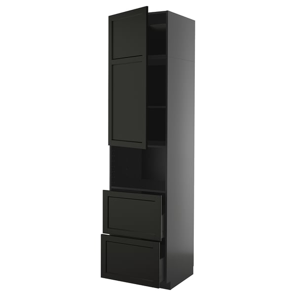 METOD / KNIVSHULT hi cab f micro w door/2 drawers, black-grey/Lerhyttan black stained, 60x60x240 cm