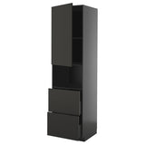 METOD / KNIVSHULT hi cab f micro w door/2 drawers, black-grey/Nickebo matt anthracite, 60x60x220 cm