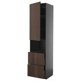 METOD / KNIVSHULT hi cab f micro w door/2 drawers, black-grey/Sinarp brown, 60x60x240 cm