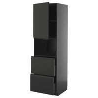 METOD / KNIVSHULT hi cab f micro w door/2 drawers, black-grey/Upplöv matt anthracite, 60x60x200 cm
