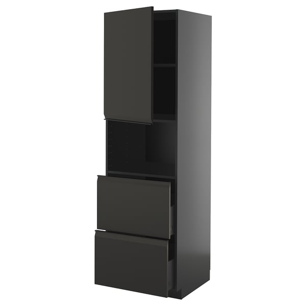 METOD / KNIVSHULT hi cab f micro w door/2 drawers, black-grey/Upplöv matt anthracite, 60x60x200 cm