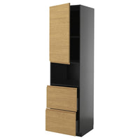 METOD / KNIVSHULT hi cab f micro w door/2 drawers, black-grey/Voxtorp oak effect, 60x60x220 cm
