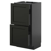 METOD / KNIVSHULT base cab with 2 fronts/3 drawers, black-grey/Lerhyttan black stained, 40x37 cm