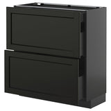 METOD / KNIVSHULT base cab with 2 fronts/3 drawers, black-grey/Lerhyttan black stained, 80x37 cm