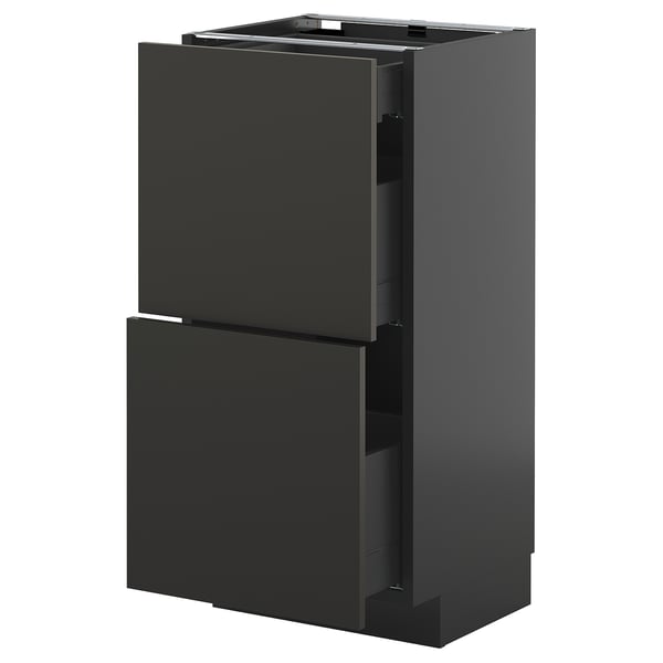 METOD / KNIVSHULT base cab with 2 fronts/3 drawers, black-grey/Nickebo matt anthracite, 40x37 cm