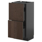 METOD / KNIVSHULT base cab with 2 fronts/3 drawers, black-grey/Sinarp brown, 40x37 cm