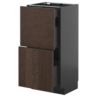 METOD / KNIVSHULT base cab with 2 fronts/3 drawers, black-grey/Sinarp brown, 40x37 cm