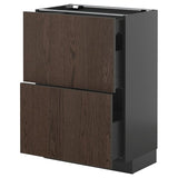 METOD / KNIVSHULT base cab with 2 fronts/3 drawers, black-grey/Sinarp brown, 60x37 cm