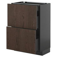 METOD / KNIVSHULT base cab with 2 fronts/3 drawers, black-grey/Sinarp brown, 60x37 cm