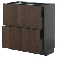 METOD / KNIVSHULT base cab with 2 fronts/3 drawers, black-grey/Sinarp brown, 80x37 cm