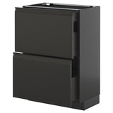 METOD / KNIVSHULT base cab with 2 fronts/3 drawers, black-grey/Upplöv matt anthracite, 60x37 cm