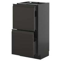 METOD / KNIVSHULT base cab with 2 fronts/3 drawers, black-grey/Upplöv matt anthracite, 40x37 cm