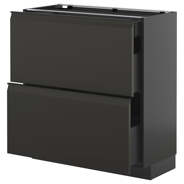 METOD / KNIVSHULT base cab with 2 fronts/3 drawers, black-grey/Upplöv matt anthracite, 80x37 cm