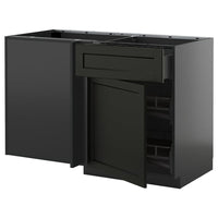 METOD / KNIVSHULT corner base cab w drawer and p-out, black-grey/Lerhyttan black stained, 128x68 cm