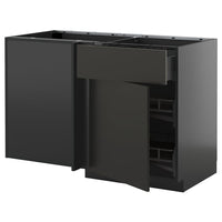 METOD / KNIVSHULT corner base cab w drawer and p-out, black-grey/Nickebo matt anthracite, 128x68 cm